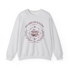 Load image into Gallery viewer, Stars Hollow sweatshirt, Gilmore Girls sweatshirt, Stars Hollow crewneck, cozy fall sweatshirt, burgundy crest sweatshirt, sand ash white sweatshirt, vintage style sweatshirt, cozy gift for her, classic town sweatshirt, coffee lover sweatshirt, Lukes Diner sweatshirt, Dragonfly Inn sweatshirt, soft cotton sweatshirt, heavyweight crewneck, nostalgic sweatshirt, TV show sweatshirt, comfy winter sweatshirt