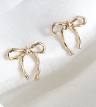 Load image into Gallery viewer, Gold Tone Knot Bow Mini Stud Earrings