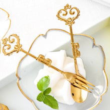 Load image into Gallery viewer, Mini gold vintage teaspoon and mini fork flatware