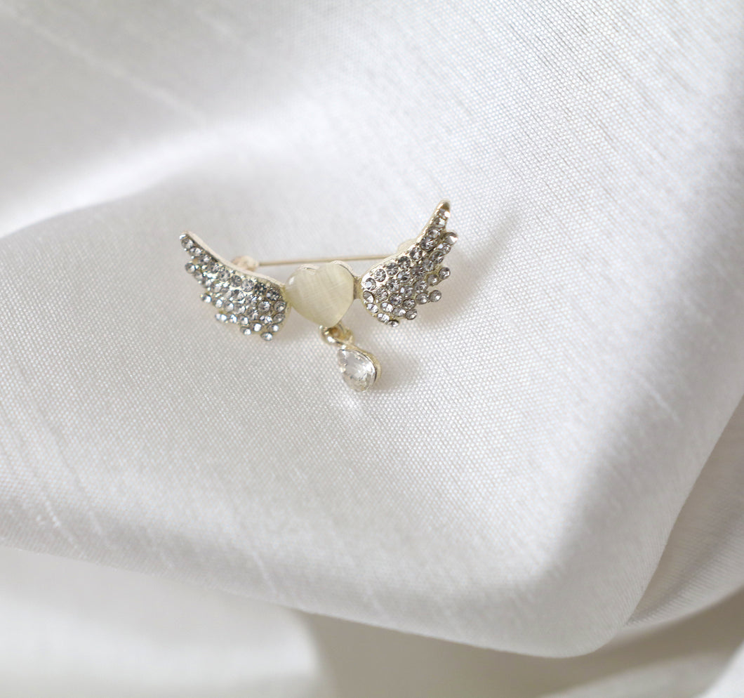 Angel Wings Opal Heart Brooch
