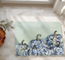 Load image into Gallery viewer, Blue and white Chinoiserie pumpkin glass cutting board, 11x15 inch tempered glass with rubber feet

