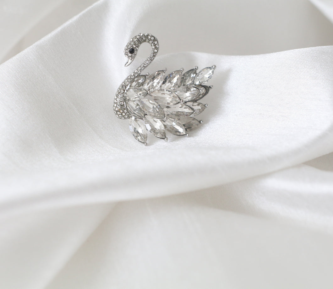 Crystal Swan Rhinestone Brooch Pin