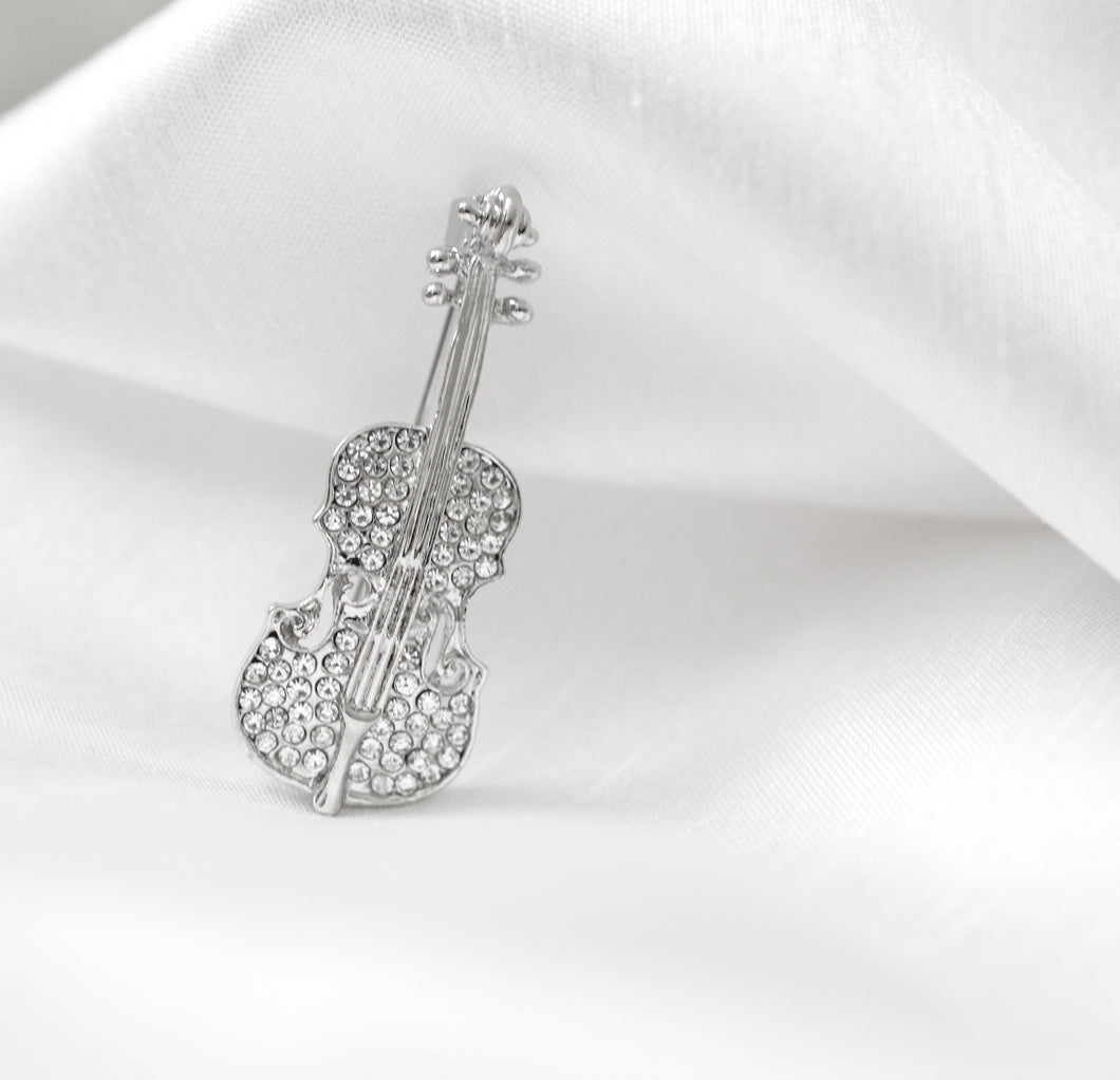 Violin Rhinestone Brooch  Pin